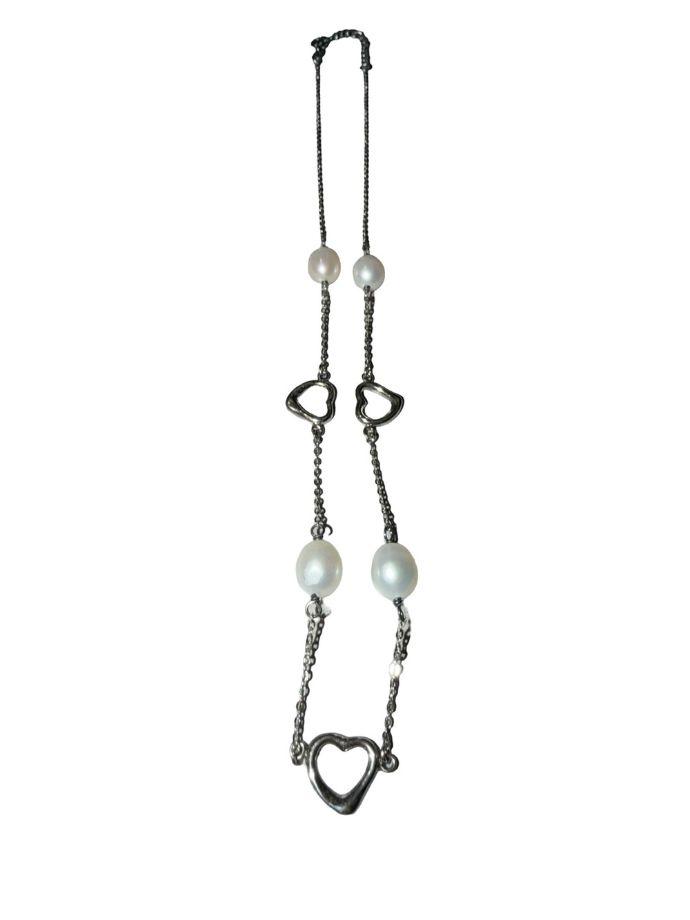 .925 Silver Heart & White genuine Pearl necklace